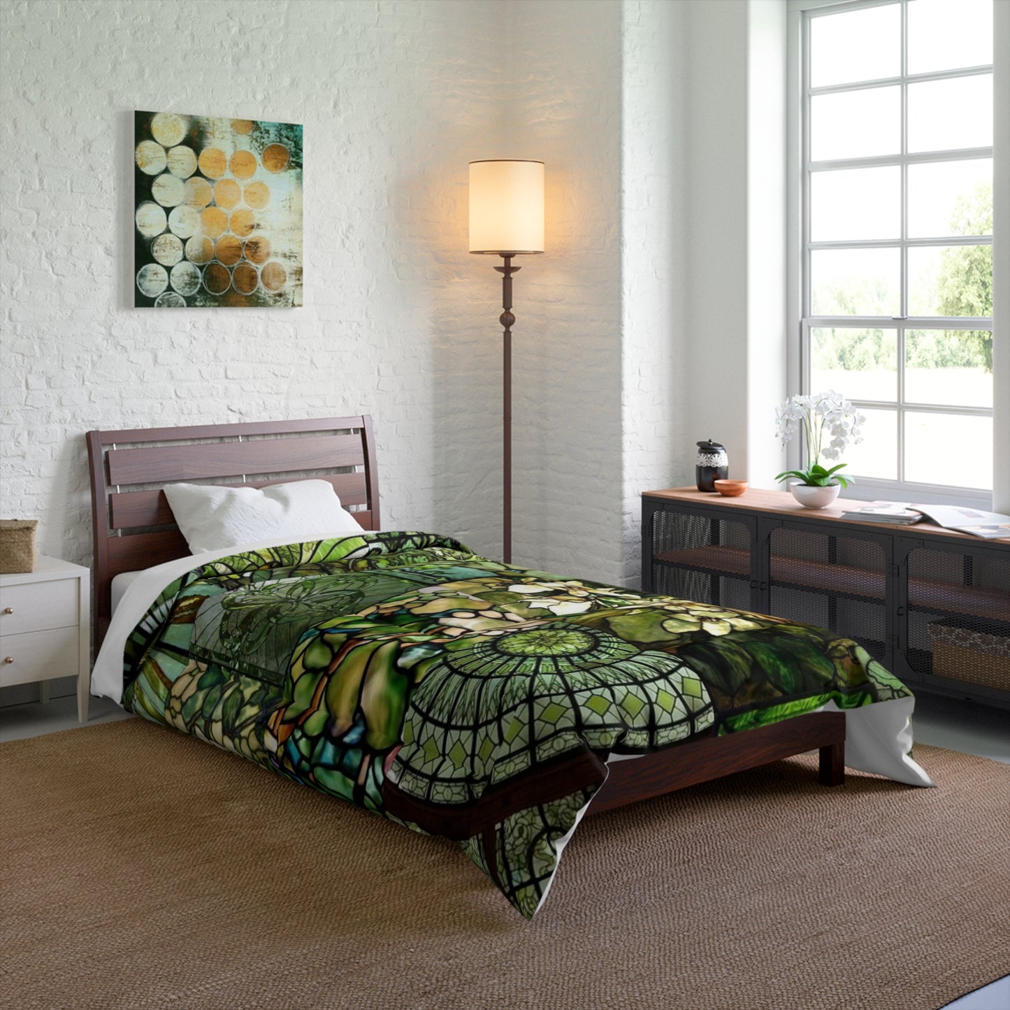Green Stained Glass Comforter, Cozy Bedroom Decor, Nature-Inspired Bedding, Eco-Friendly Throw, Perfect Gift for Home Decor