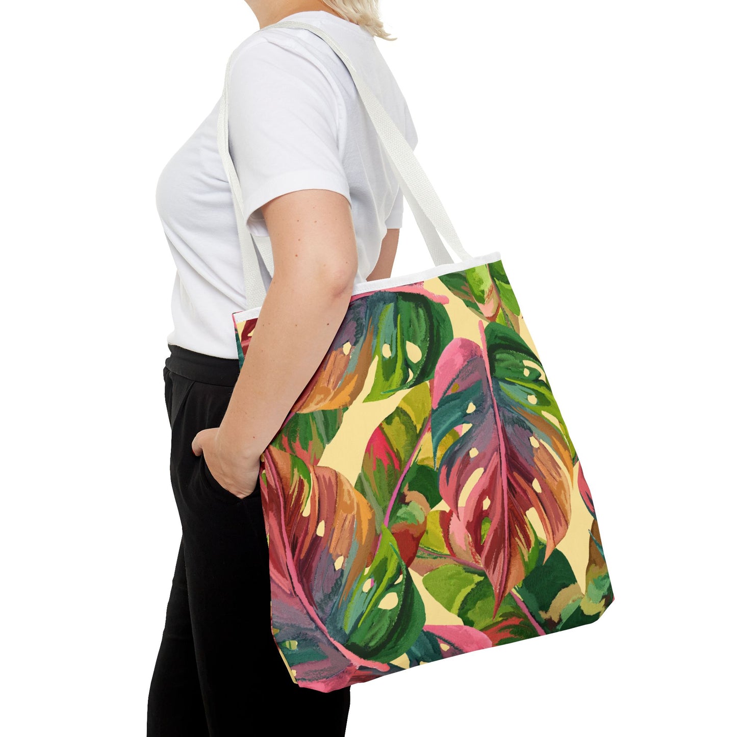 Tote Bag with Tropical Leaf Print, Eco-Friendly Tote, Floral Shopping Bag, Beach Bag, Gift for Plant Lovers