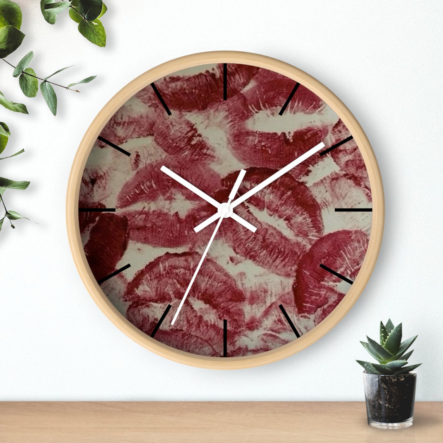 Romantic Kiss Print Wall Clock, Cute Home Decor, Gift for Her, Love Theme Clock, Bedroom Wall Art, Anniversary Decor