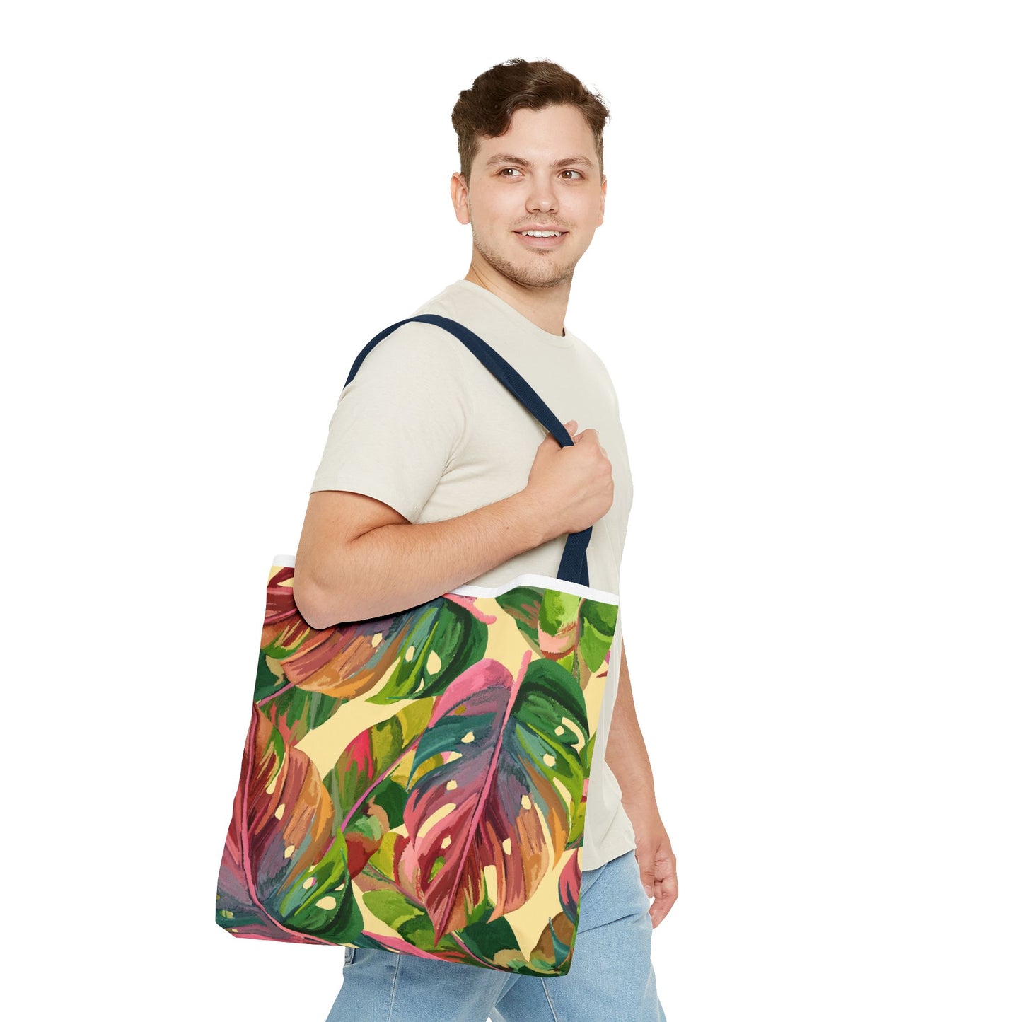 Tote Bag with Tropical Leaf Print, Eco-Friendly Tote, Floral Shopping Bag, Beach Bag, Gift for Plant Lovers