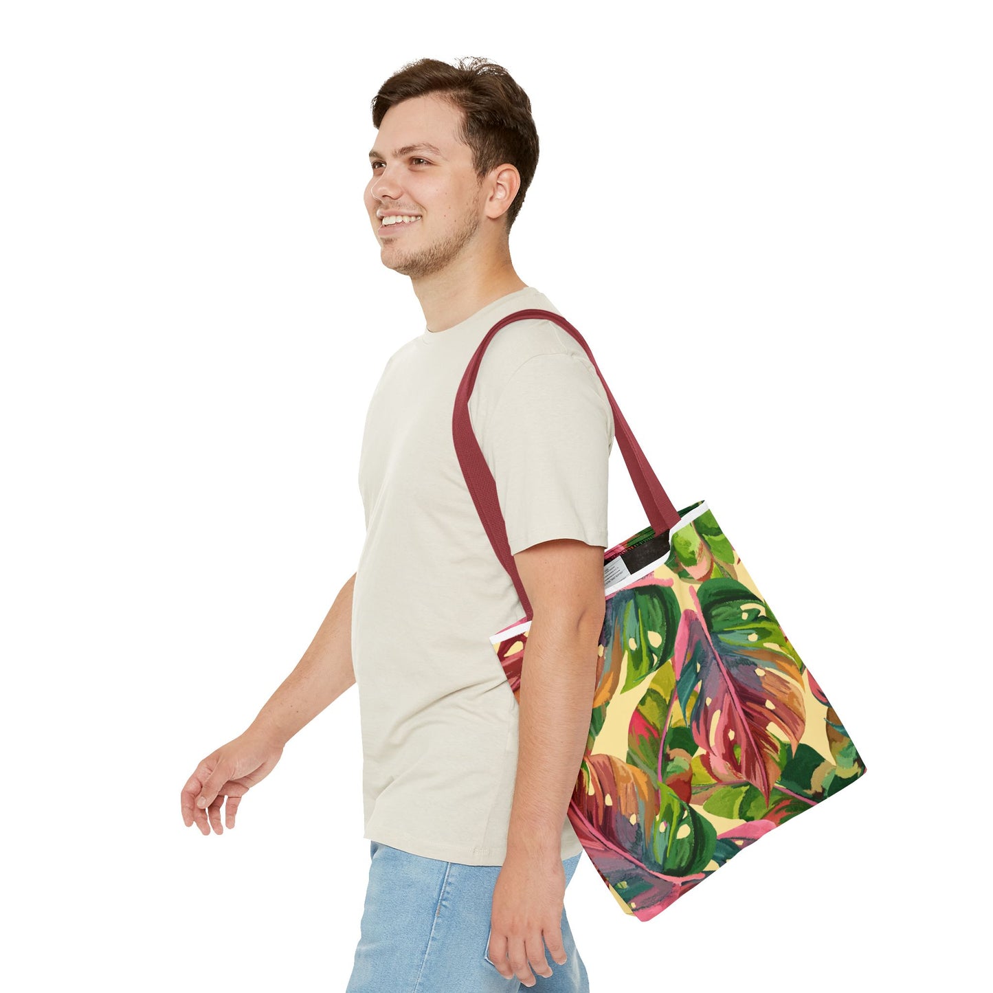 Tote Bag with Tropical Leaf Print, Eco-Friendly Tote, Floral Shopping Bag, Beach Bag, Gift for Plant Lovers