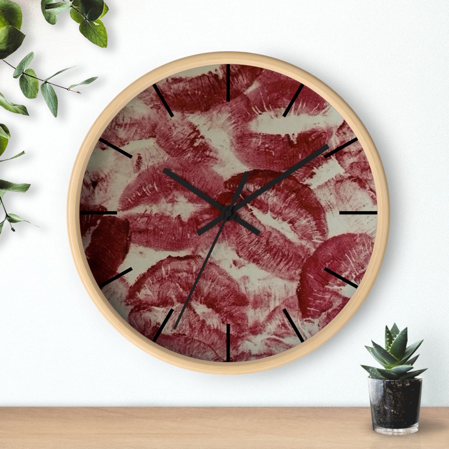 Romantic Kiss Print Wall Clock, Cute Home Decor, Gift for Her, Love Theme Clock, Bedroom Wall Art, Anniversary Decor