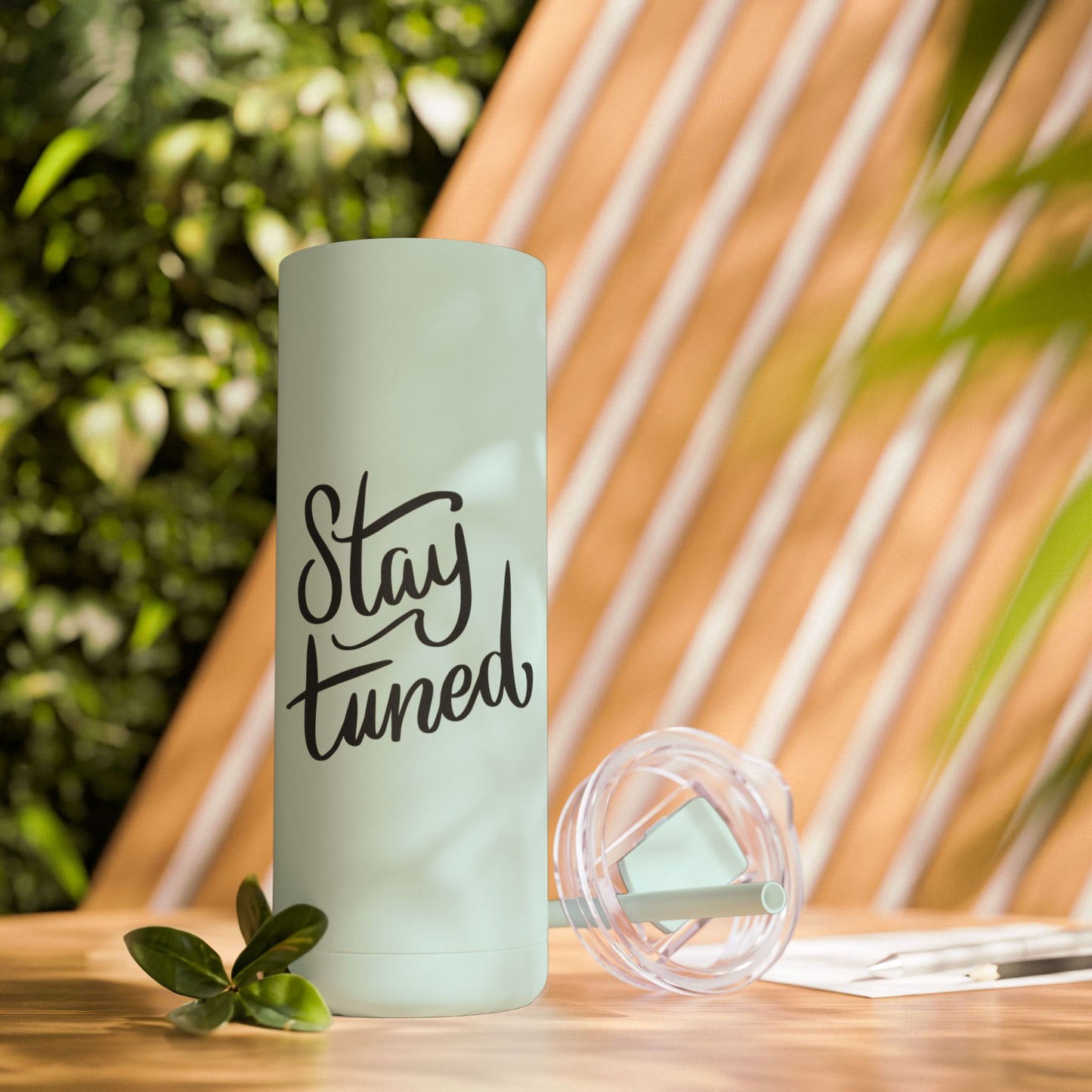 Stay Tuned Skinny Matte Tumbler, 20oz Travel Cup, Personalized Gift for Her, Motivational Drinkware, Perfect for Home & Office