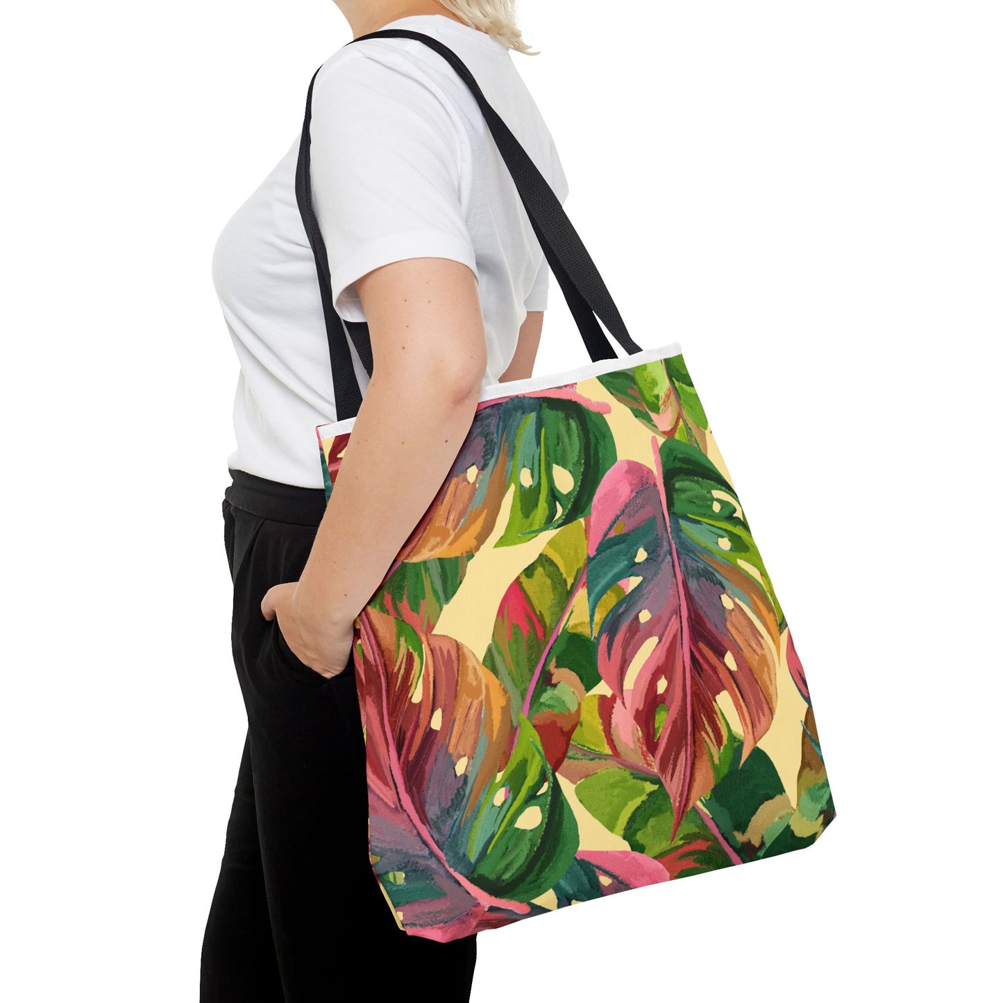 Tote Bag with Tropical Leaf Print, Eco-Friendly Tote, Floral Shopping Bag, Beach Bag, Gift for Plant Lovers