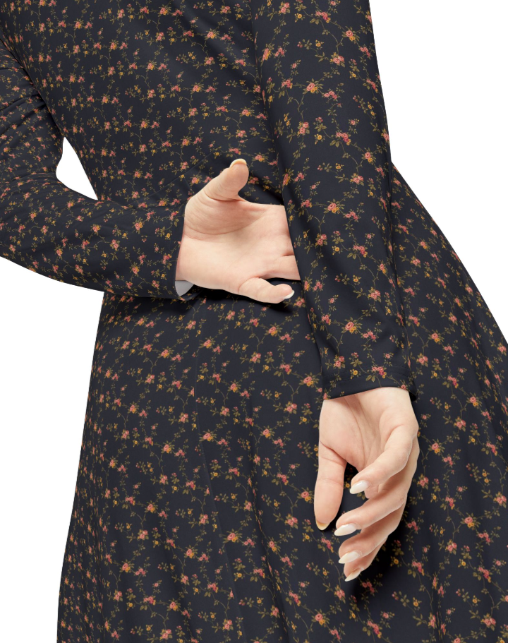 Elegant Bohemian Long Sleeve Dance Dress, Vintage Floral Print, Perfect for Parties, Weddings, Casual Outings, and Dance Events.