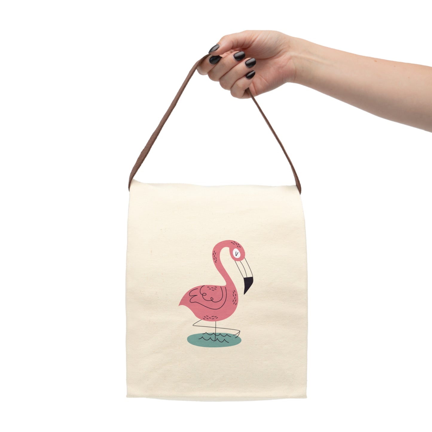Cute Flamingo Canvas Lunch Bag with Strap, Lunch Tote, Eco-Friendly Lunchbox, Kids Meal Bag, Pink Flamingo Bag, Summer Picnic Essential