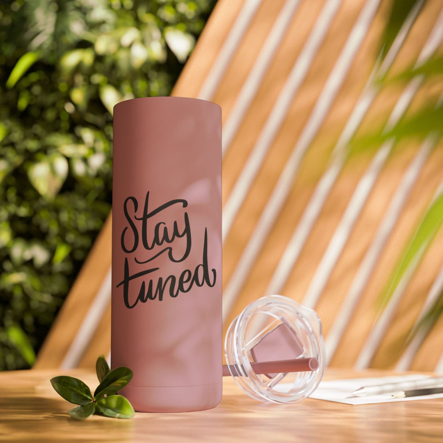 Stay Tuned Skinny Matte Tumbler, 20oz Travel Cup, Personalized Gift for Her, Motivational Drinkware, Perfect for Home & Office