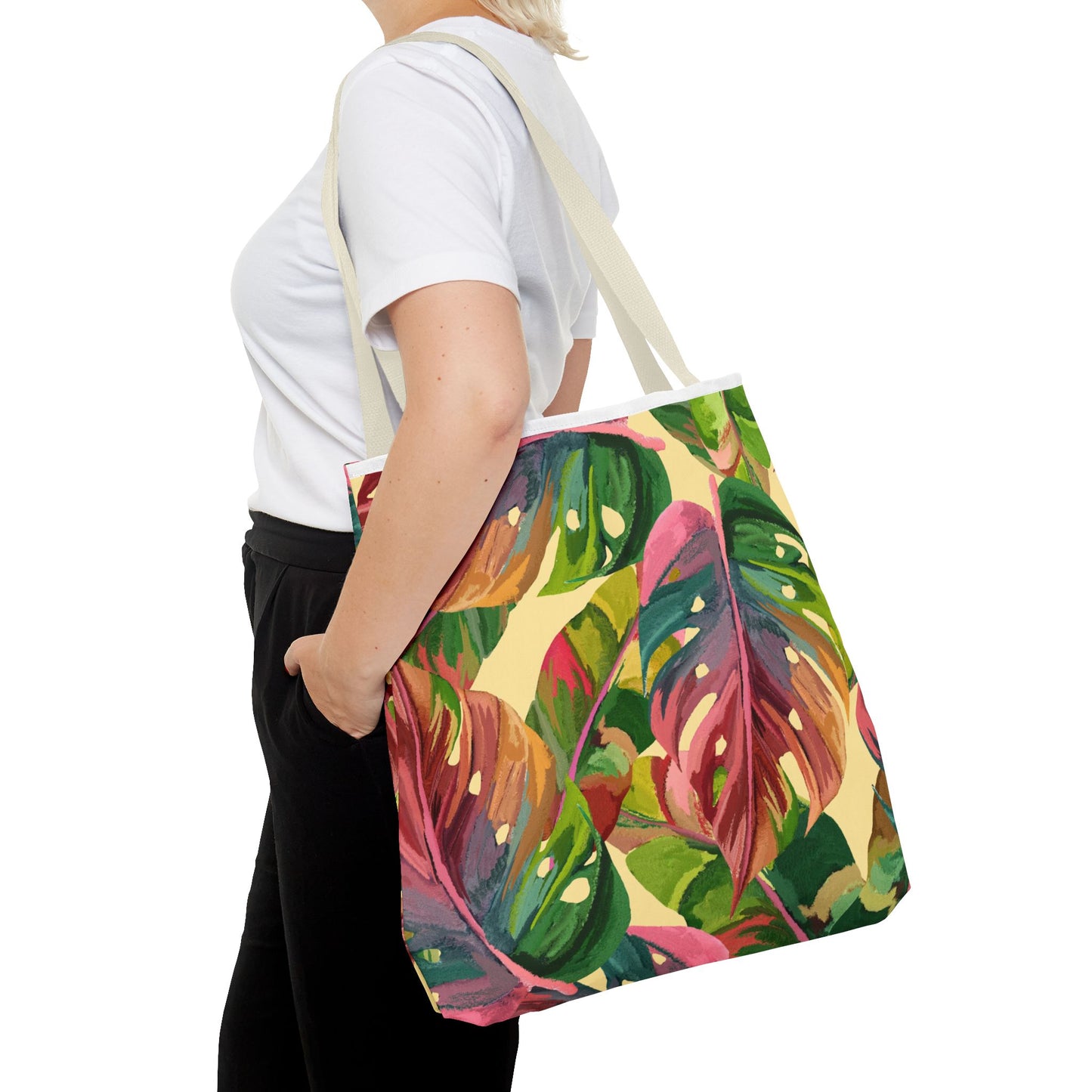 Tote Bag with Tropical Leaf Print, Eco-Friendly Tote, Floral Shopping Bag, Beach Bag, Gift for Plant Lovers