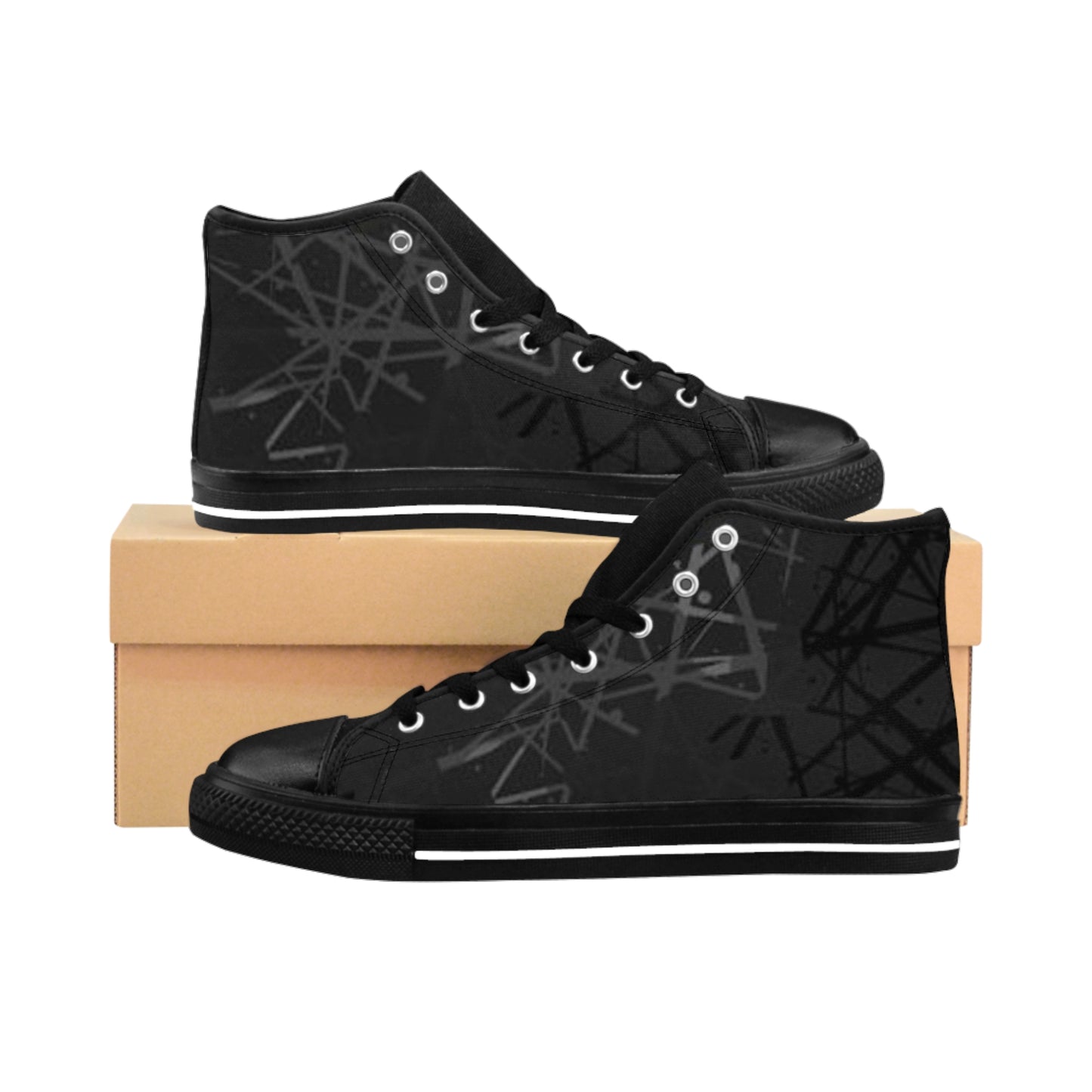 Stylish High-Top Sneakers for Men, Trendy Casual Shoes, Everyday Footwear, Gift for Him, Black Graphic Sneakers