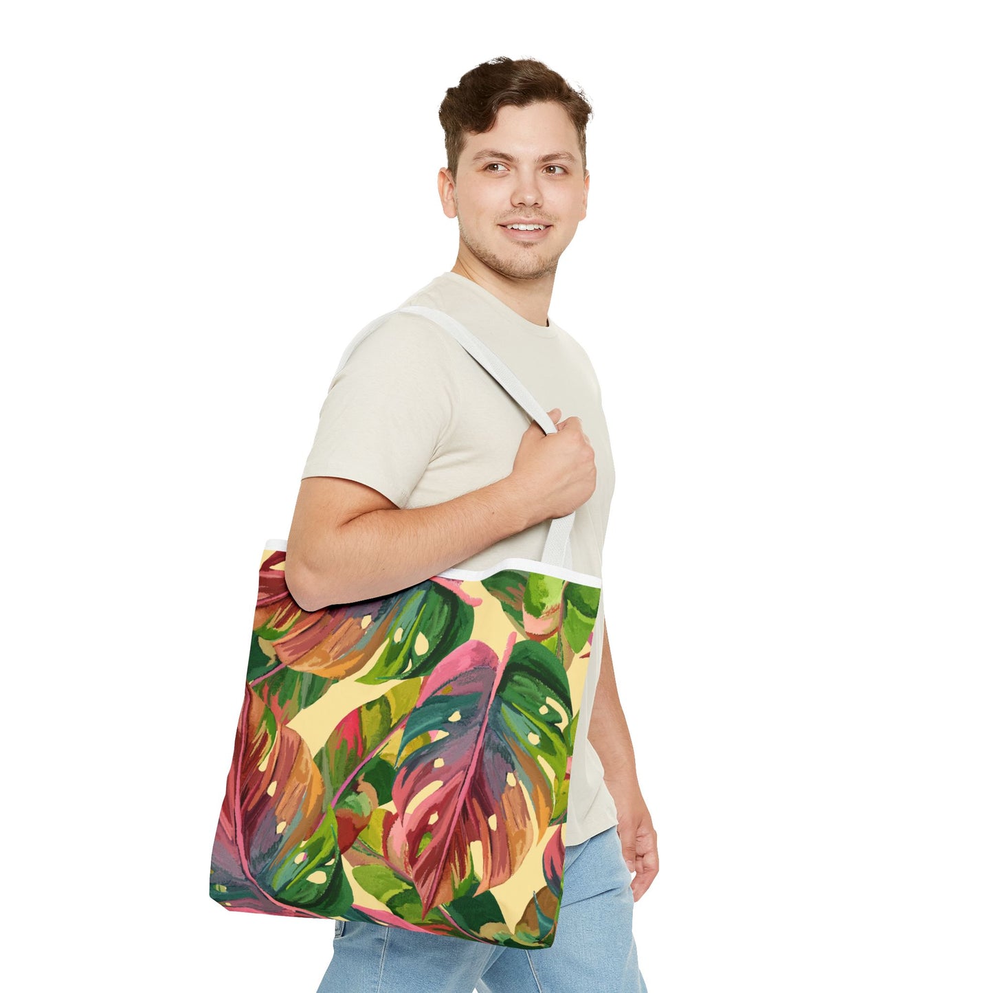Tote Bag with Tropical Leaf Print, Eco-Friendly Tote, Floral Shopping Bag, Beach Bag, Gift for Plant Lovers