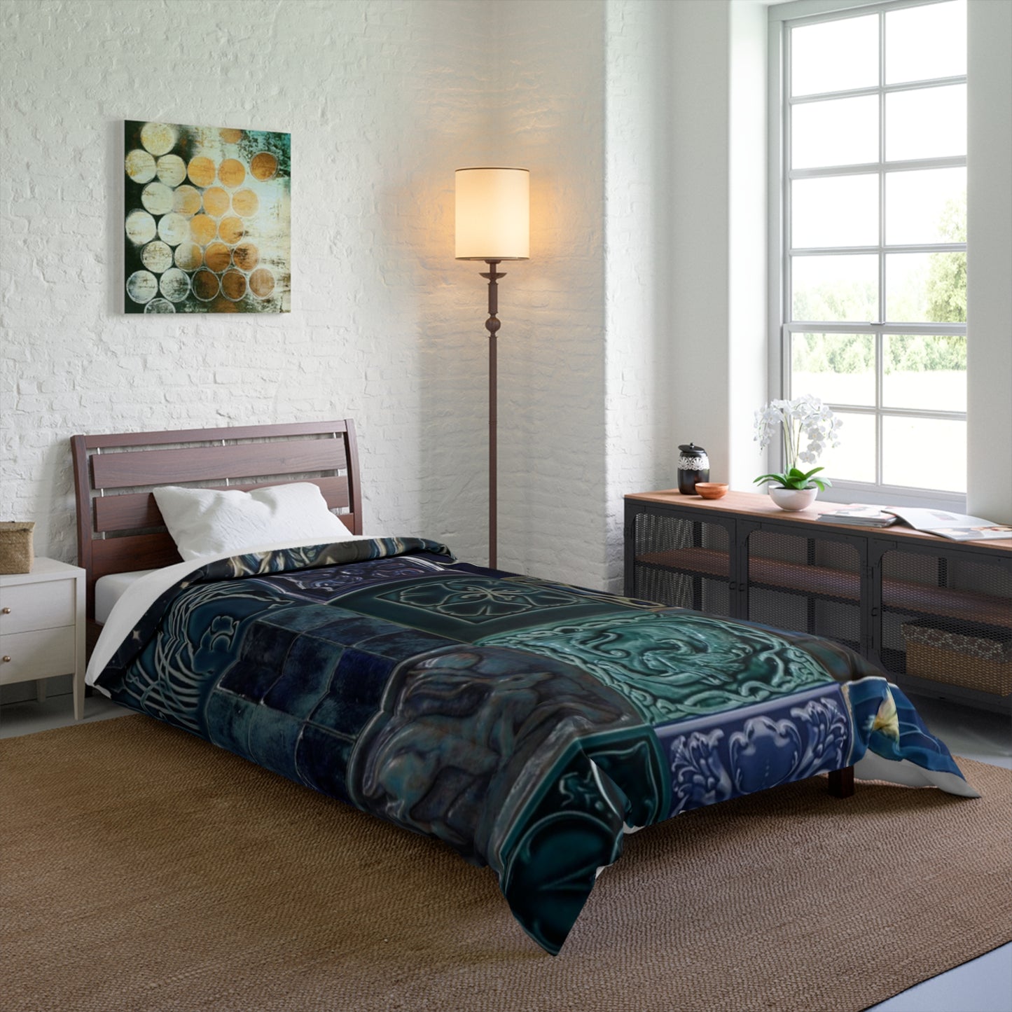 Elegant Tile Pattern Comforter | Cozy Home Décor for Modern Bedrooms, Unique Gift for Housewarming, Boho Style Bedding