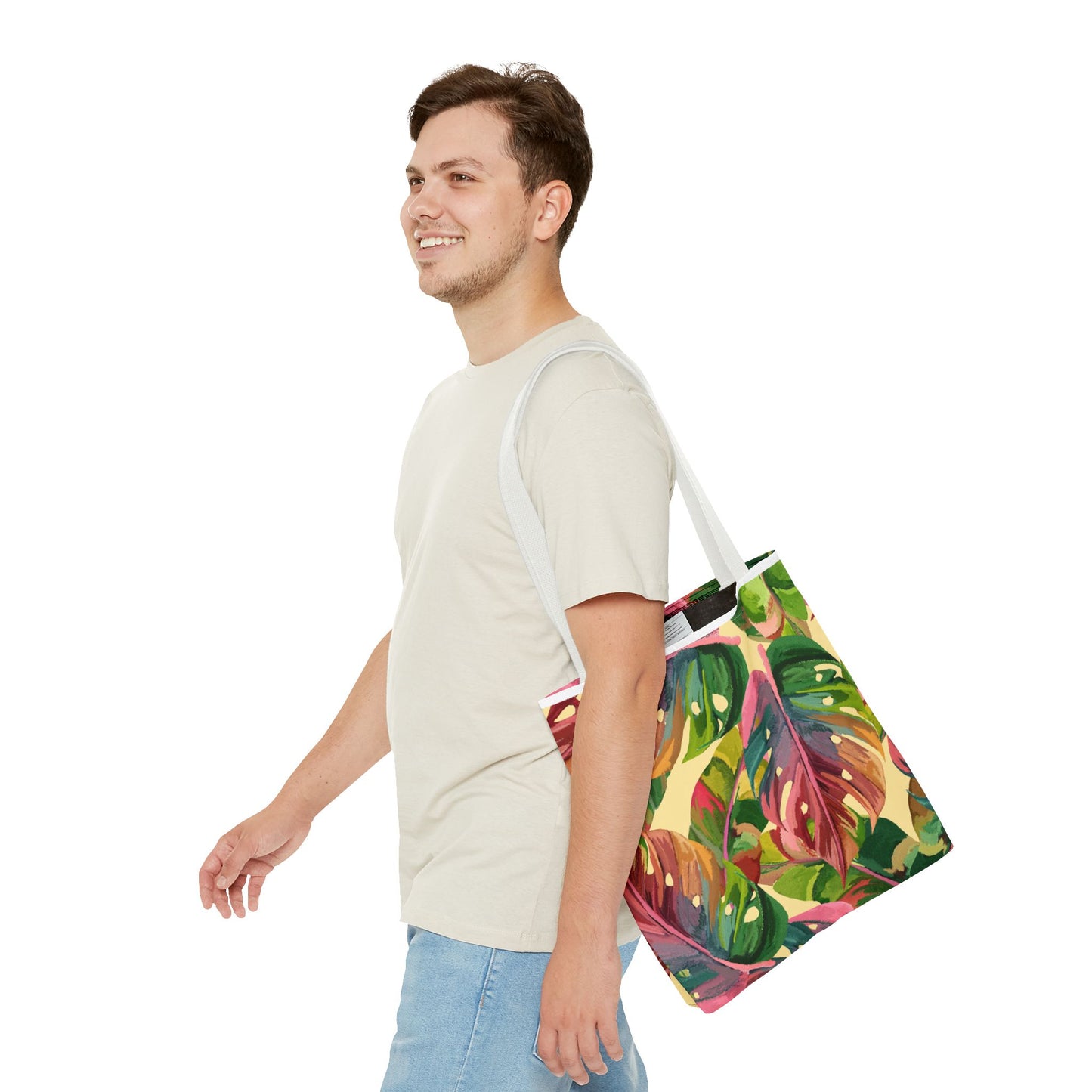 Tote Bag with Tropical Leaf Print, Eco-Friendly Tote, Floral Shopping Bag, Beach Bag, Gift for Plant Lovers