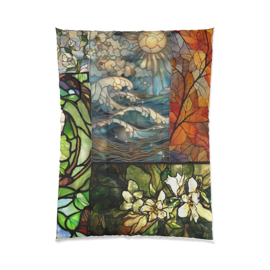 Stained Glass Comforter - Artistic Bedding for Cozy Spaces, Home Decor, Gift for Housewarming, Boho Chic Style, Floral Print