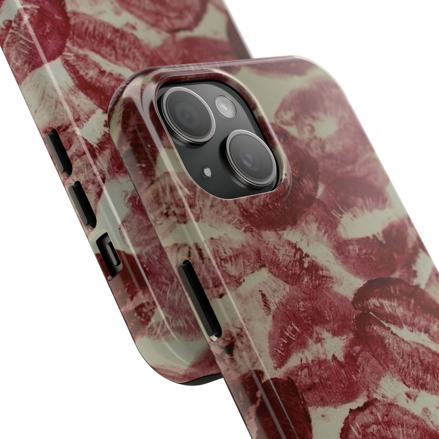 Iphone 15 Stylish Lip Print Phone Case, Tough Phone Case, Kiss Pattern Cover, Unique Gift for Her, Fashionable Phone Accessories, Valentine's Day