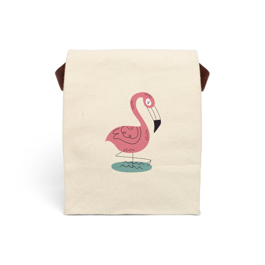 Cute Flamingo Canvas Lunch Bag with Strap, Lunch Tote, Eco-Friendly Lunchbox, Kids Meal Bag, Pink Flamingo Bag, Summer Picnic Essential