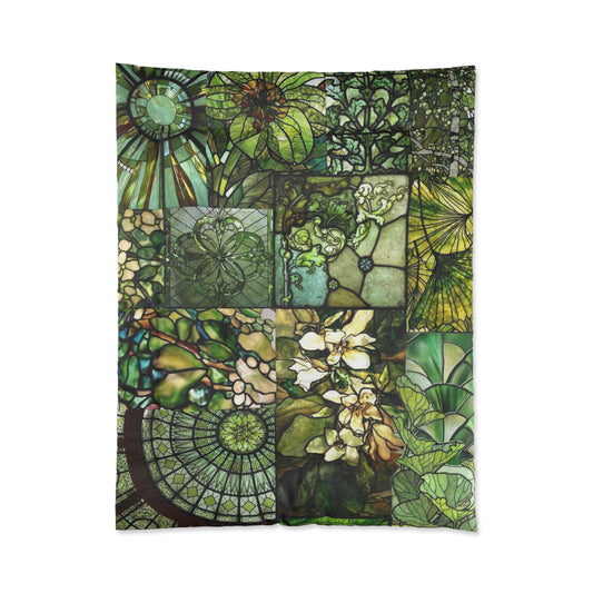 Green Stained Glass Comforter, Cozy Bedroom Decor, Nature-Inspired Bedding, Eco-Friendly Throw, Perfect Gift for Home Decor