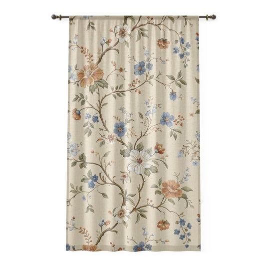 Floral Window Curtain - Vintage Botanical Drapes, Home Decor, Living Room, Bedroom, Rustic Elegance, Spring Refresh