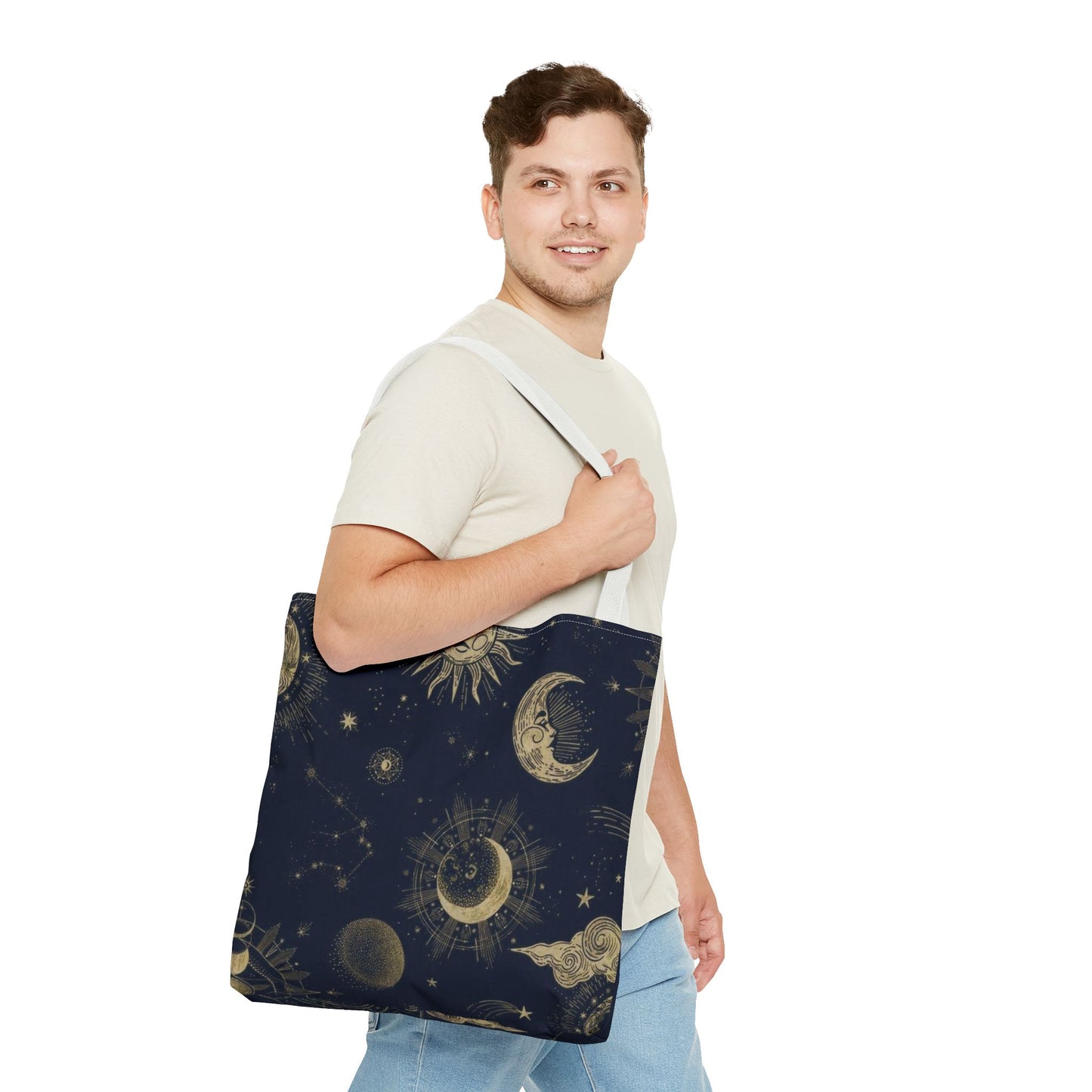 Celestial Sun and Moon Tote Bag | Cosmic Print Bag, Astrology Gift, Eco-Friendly Shopping Bag, Mystic Tote, Gift for Stargazers
