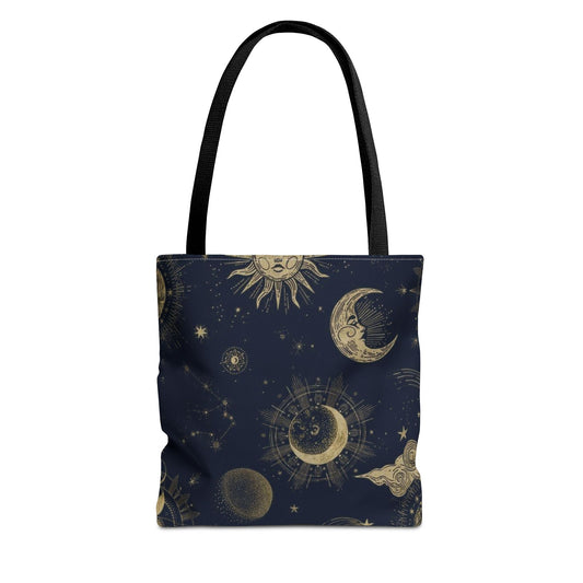 Celestial Sun and Moon Tote Bag | Cosmic Print Bag, Astrology Gift, Eco-Friendly Shopping Bag, Mystic Tote, Gift for Stargazers