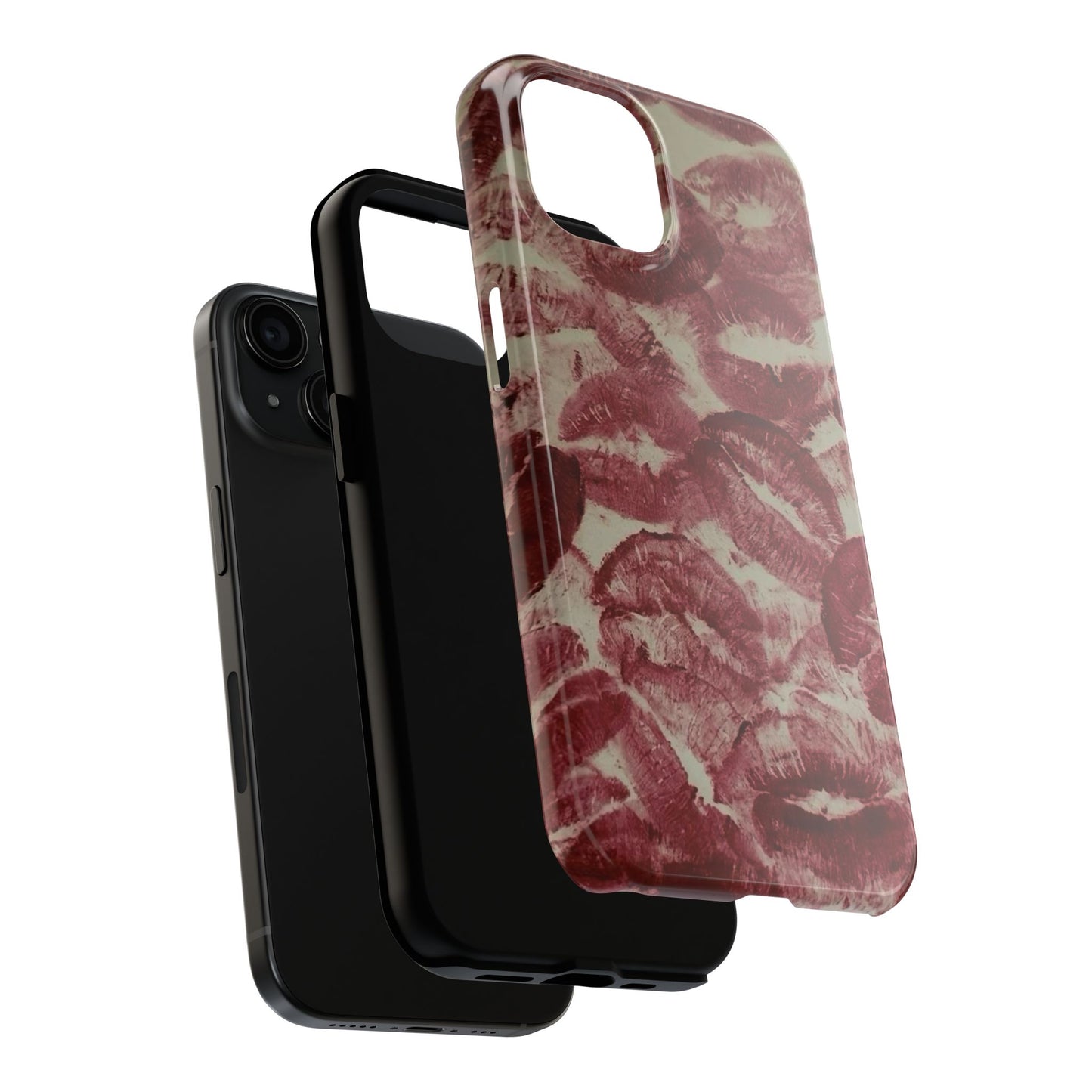 Iphone 15 Stylish Lip Print Phone Case, Tough Phone Case, Kiss Pattern Cover, Unique Gift for Her, Fashionable Phone Accessories, Valentine's Day